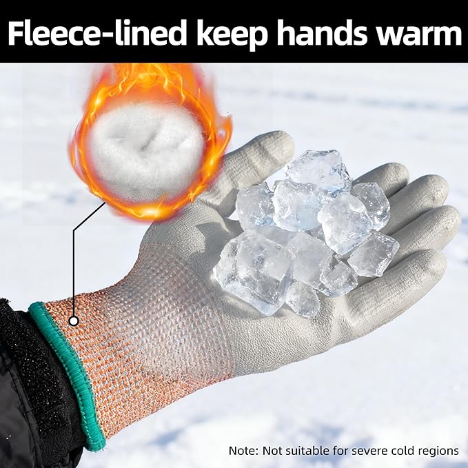 Schwer 12 Pairs Winter Work Gloves, ANSI A5 Cut Resistant Gloves with PU Coating, Freezer Glove for Outdoor Cold Weather, Thermal Insulated, Non Slip, Durable, L, CR3088-W