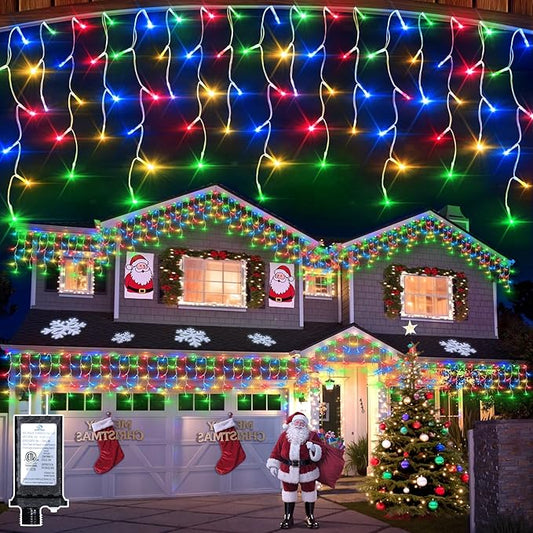810 LED Christmas Lights with 180 Drops, 82ft 12 Modes Multicolor Fairy String Lights with Timer Dimmable, Waterproof Twinkle Lights for Halloween Outdoor Holiday Wedding Party Eaves Christmas Decor