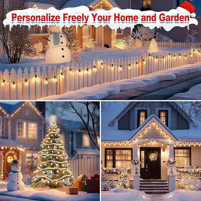 45Ft C9 30 Led Bulbs Christmas Pathway Lights Outdoor, Warm White Waterproof Connectable Christmas Walkway Lights for Driveway, Yard, Lawn, Sidewalk Decorations