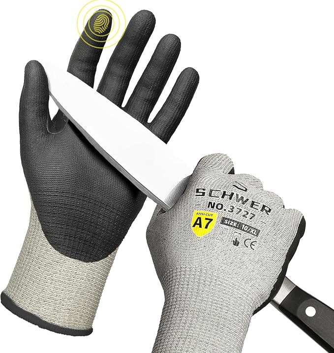 High Level Cut Resistant Work Gloves for High Risk Work, ANSI A7 Cutting Gloves with Reinforced Thumb, Used for WoodWorking, Construction, Non Slip, Durable, Breathable & Cool, XL, 1 pair, PR3727