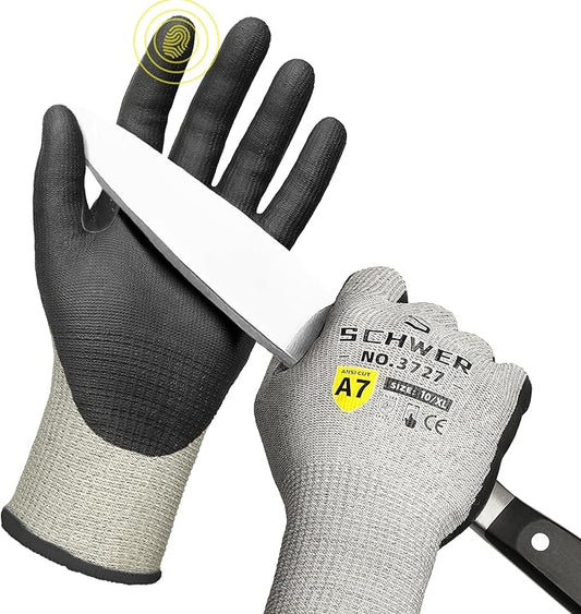 High Level Cut Resistant Work Gloves for High Risk Work, ANSI A7 Cutting Gloves with Reinforced Thumb, Used for WoodWorking, Construction, Non Slip, Durable, Breathable & Cool, XL, 1 pair, PR3727
