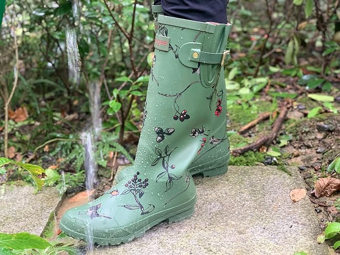 Rongee Rain Boots for Women Waterproof Garden Outdoor Mud Boots Printed with Adjustable Buckle
