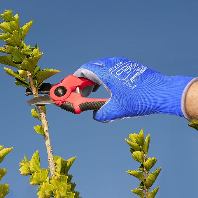 COOLJOB 10 Pairs Nitrile Dipped Safety Work Gloves with Grip, Non-slip Rubber Coated Bulk Garden Gloves for Men, Heavy-duty Oil Resistant for Truck Driver, Warehouse Box Handler, Large, Red Blue