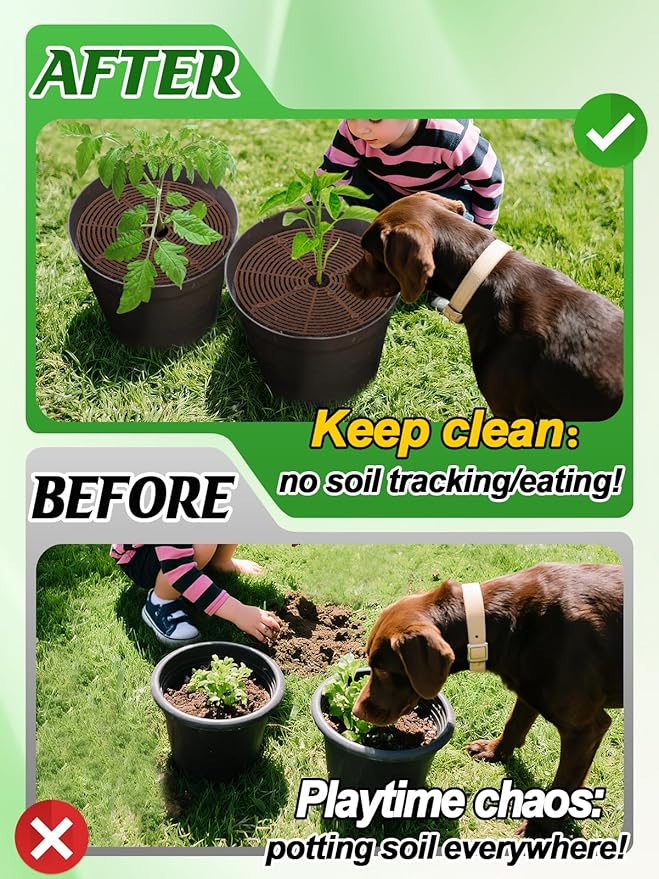 3 Plant Pot Grid Cover Protectors from Animals - 20.8" Dia Cuttable Flower Pot Soil Cover with 36 Stakes, Keep Cats Out of Potted Plants, Indoor Cat Digging Stopper, Baby Safety
