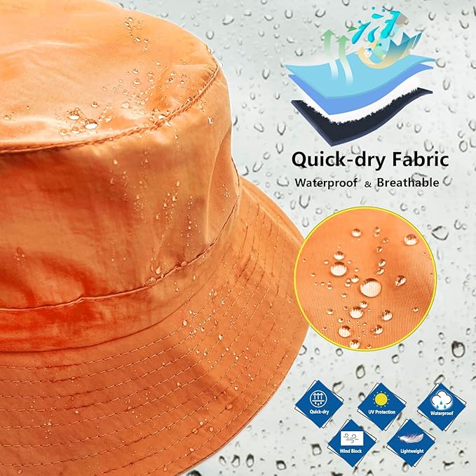 woogwin Waterproof Bucket Rain Hat with Chin Strap Quick Dry Packable Boonie Sun Hat Safari Hat UV Protection