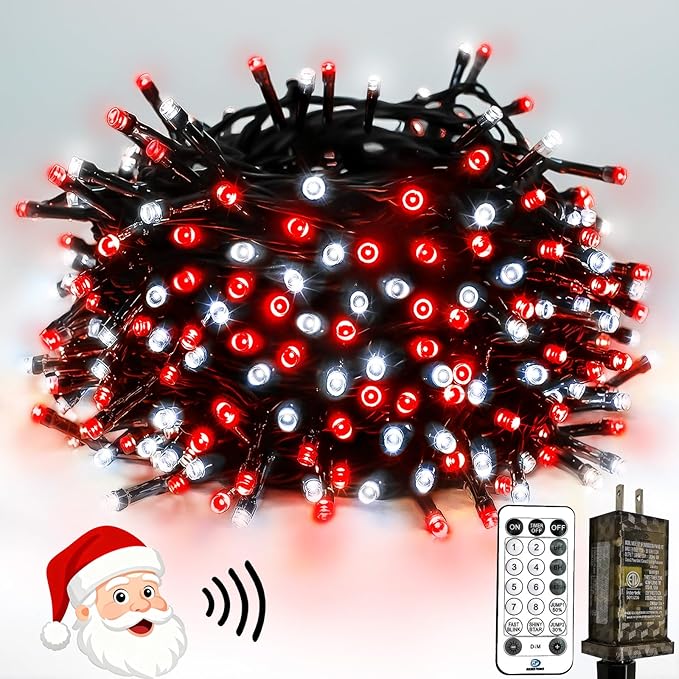 Voice Controlled Christmas Lights with Remote, 99 FT 300 LED String Lights Indoor Outdoor with 12 Modes 3 Timers, Dimmable Twinkle Light Plug in Waterproof for Xmas Tree Party Decor, Red and White