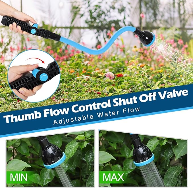 Tesony Watering Wand, 29" Bendable Garden Hose Wand with 10 Adjustable Spray Patterns, Water Sprayer Wand with Thumb Control Shut Off Valve, Quick Connector, Great for Hanging Baskets, Watering Plants