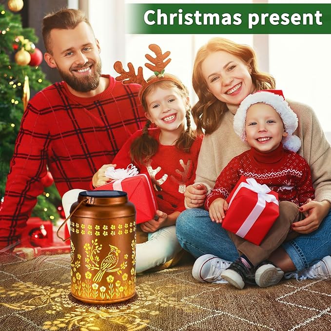 2Pack Cardinal Solar Lanterns Outdoor Waterproof Garden Decor Gifts for Women Mom Grandma Hanging Solar Lights Metal Christmas Gifts Decorative Lantern for Yard, Patio, Lawn, Pathway, Landscape