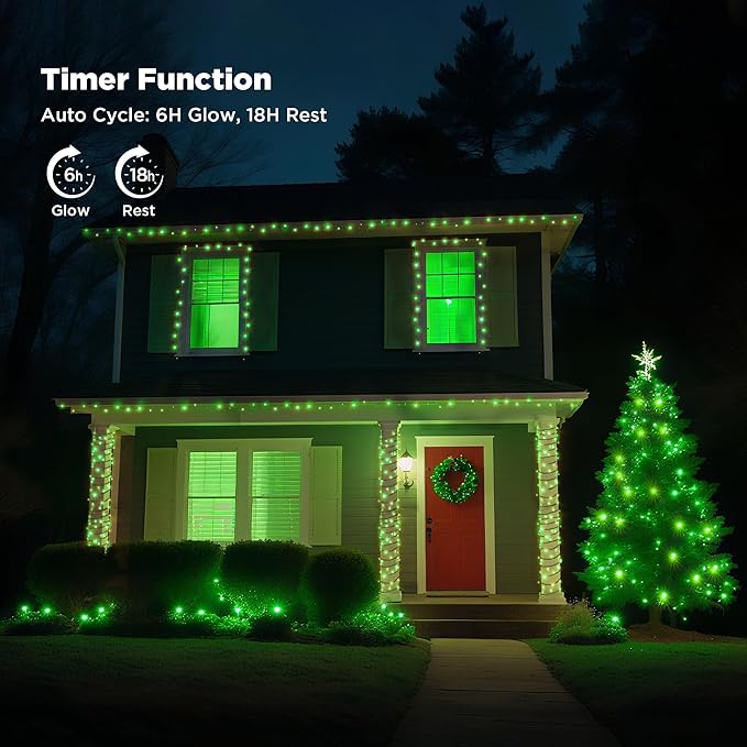 WBao Christmas Lights Indoor Outdoor 300LED 108ft, Super Bright LED Christmas String Lights with UL Certified, 8 Light Modes, Timer, Connectable & Waterproof for Trees, Patio, Xmas Party Decor, Green