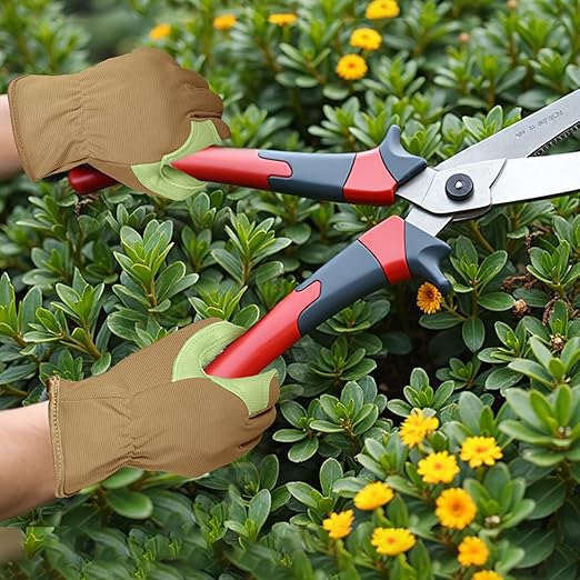 Gardening Gloves, Garden Gloves for Women and Men, Thorn Proof Working Gloves, Durable Leather Work Garden Gloves for Yard & Outdoor Work, Green, M