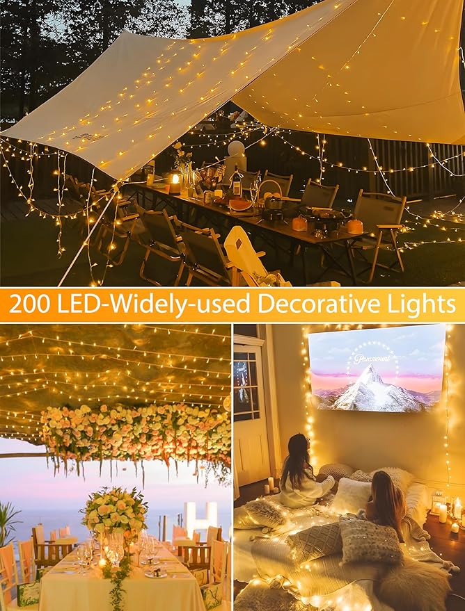 98FT 200 LEDs String Lights Waterproof Fairy Lights 8 Modes with Memory 30V UL Certified Power Supply for Home, Garden, Wedding, Party, Christmas Decoration Indoor Outdoor (Warm White)