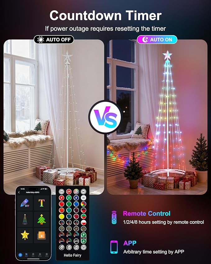 Brightown Smart Christmas Cone Tree LED Light, 8FT 191 LED Music Sync with Remote APP and Local Control, Pattern and Text Displayable, 16 Million Colors Light Show Tree for Indoor Outdoor Decorations