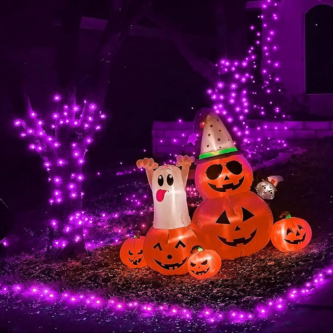 WBao Halloween Lights 300LED 108ft, Super Bright LED String Lights with UL Certified, 8 Lighting Modes, Timer, Connectable, Memory & Waterproof for Indoor Outdoor Halloween Decorations, Purple