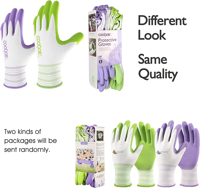 COOLJOB 10 Pairs Gardening Gloves for Women Ladies, Breathable Rubber Coated for Yard Garden, Outdoor Indoor Protective Work, Medium Size, Lavender Purple & Apple Green