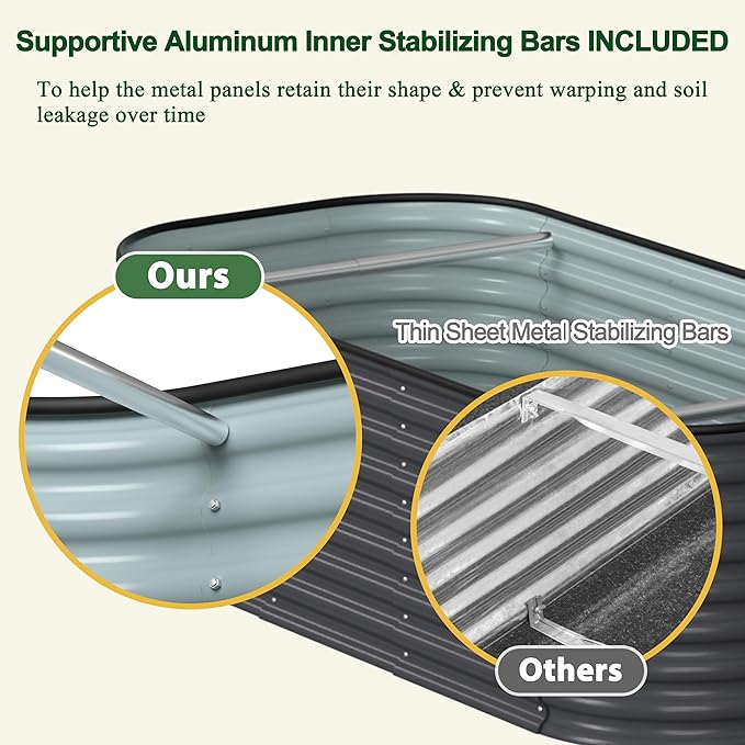 MUPATER 6x3x2FT Raised Garden Bed Outdoor for Vegetables, 9-in-1 Galvanized Steel Planter Box with 2 Support Rods, 24''H Modular Garden Bed Kit Oval for Herbs and Flowers, Garden, Gray