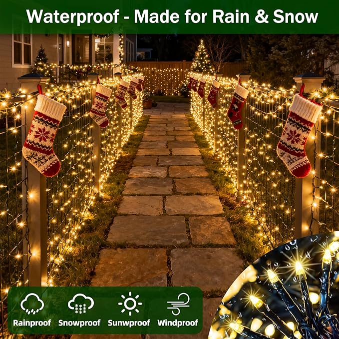 300LED Christmas Lights Outdoor Indoor Use, 12 Lighting Modes 75ft Christmas Tree Lights with Timer, Dimmable Warm White LED StringLights Waterproof for Yard Tree Wedding Party Holiday Warm White