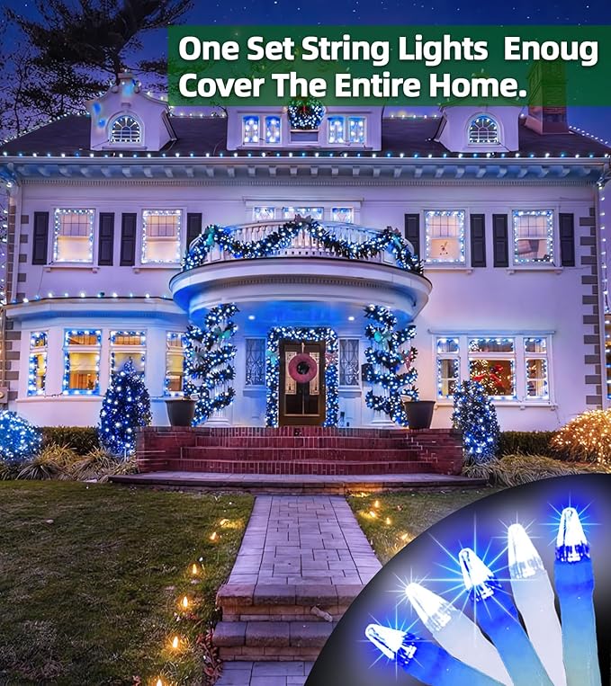 LED String Lights Christmas Decorations,8 Lightsing Modes Christmas Lights with Timer Functions for Tree Indoor Outdoor Decorr 1500 LED 492FT Blue & White