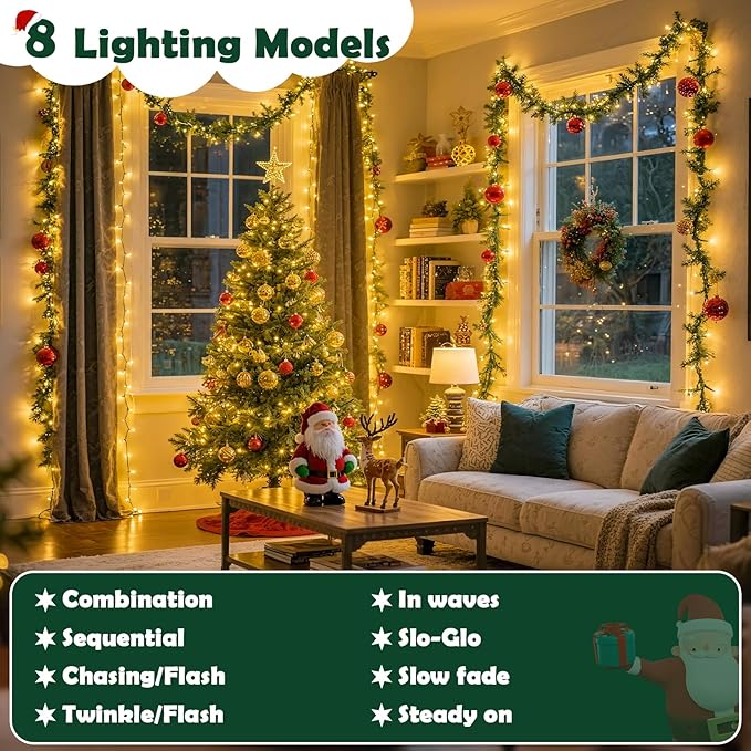 Christmas Lights Indoor Outdoor Waterproof, 66FT 200 LED Warm Light String Lights for House Decorations, Ideal for Christmas Trees, Wedding, and Party