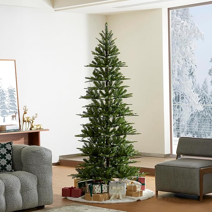 Glitzhome 7.5ft Pre-Lit Green Fir Christmas Tree, Cascade Evergreen Slim Artificial Holiday Christmas Tree with with 350 Strawberry Lights,9 Functional Warm White/Multi-Color, Remote Controller