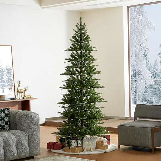 Glitzhome 7.5ft Pre-Lit Green Fir Christmas Tree, Cascade Evergreen Slim Artificial Holiday Christmas Tree with with 350 Strawberry Lights,9 Functional Warm White/Multi-Color, Remote Controller