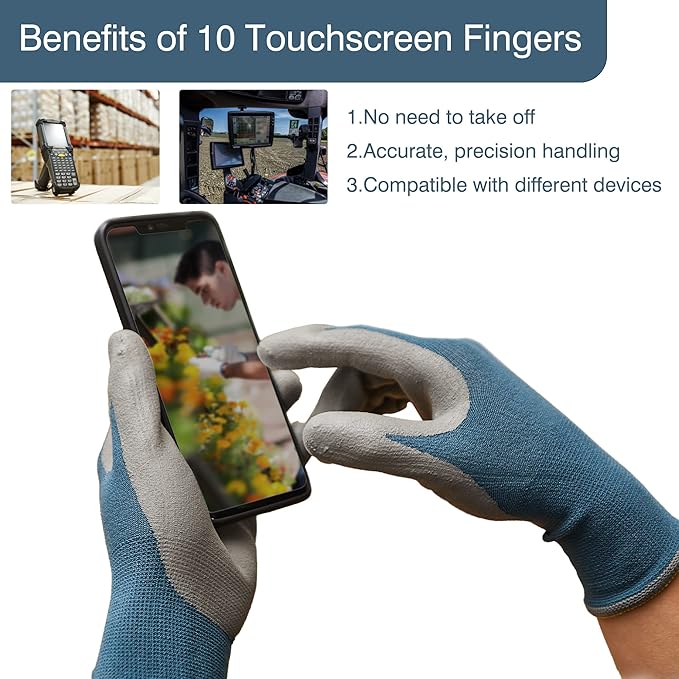 COOLJOB 2 Pairs Micro-Foam Nitrile Safety Work Garden Gloves with Touchscreen Fingers, Lightweight Working for Men’s Sweaty Hands, Non-slip Coated Grip Fits Most Tasks, Large, Blue & Black