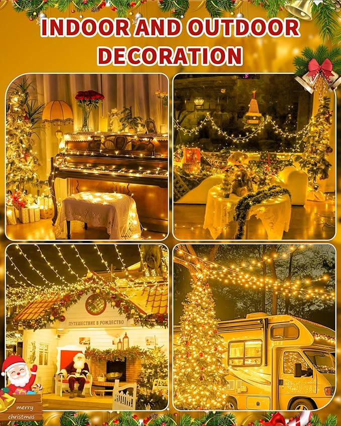 300 LED 108FT Christmas Lights String Outdoor Indoor, Warm White Xmas Tree Lights, Plug in Twinkle Fairy Light with Remote Timer Dimmable for Room Yard Holiday Party Wedding Camping Decor