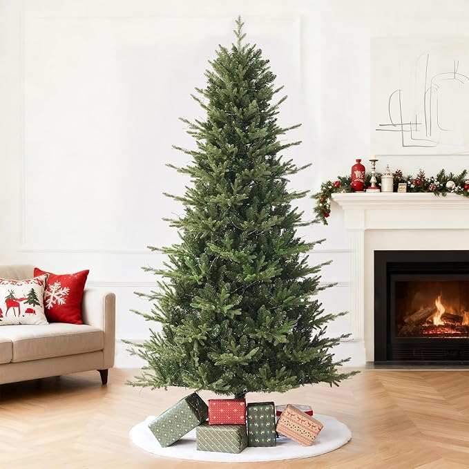 7.5ft Fraser Slim Fir Pre-Lit Artificial Christmas Tree with 792 Low-Voltage Warm LED Lights, Easy Plug & Foldable Stand, Realistic Flame-Resistant Branches