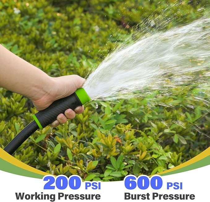 FLATO Garden Hose 5/8" x 50FT, Light Weight and Flexible, All Weather Use, Hybrid Polymer Water Hose with Brass Fittings, for Yard, Outdoor, Lawn (Black, Green stripes)