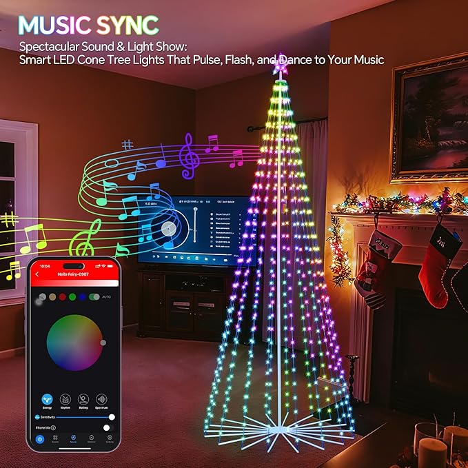 9 FT Outdoor Christmas Tree,Smart APP Remote Control RGB Color Changing DIY Timer 460 LED Christmas Tree for Indoor Outdoor Decorations