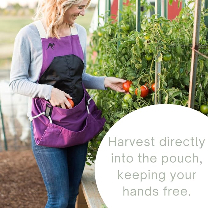Roo Gardening Apron with Pockets & Harvesting, Picking Pouch - Adjustable, Water-resistant, Washable Canvas Cotton