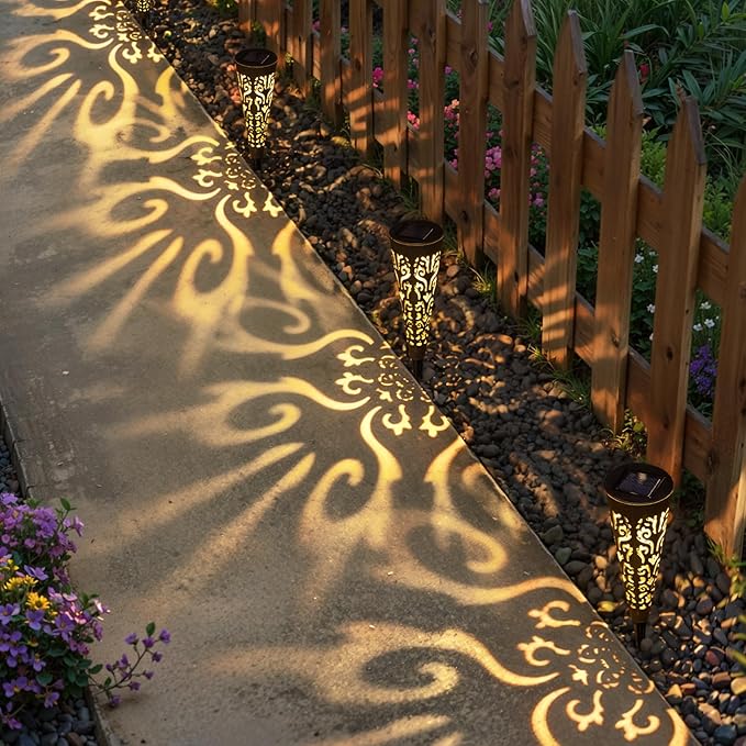 Go2garden 6Pcs Solar Lights Outdoor Garden Decor Gifts for Women Mom,Waterproof Conical Garden Stakes for Yard, Lawn, Pathway,Garden Lights Mothers' Day Birthday Gifts for Men(Black)