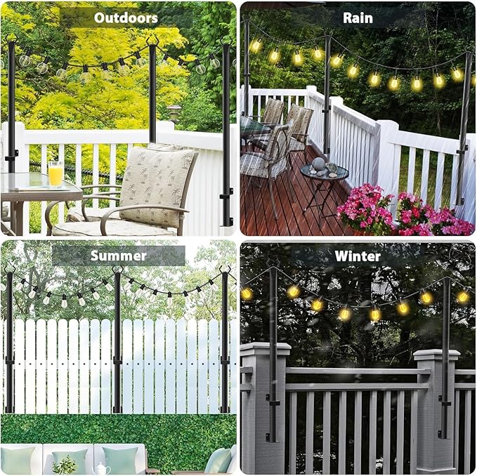4 Pack String Light Poles,5Ft Metal Poles for Outdoor String Lights,Outdoor Light Poles with Post,Poles/Stand for Outside,Patio,Deck,Backyard,Garden Wedding,Party