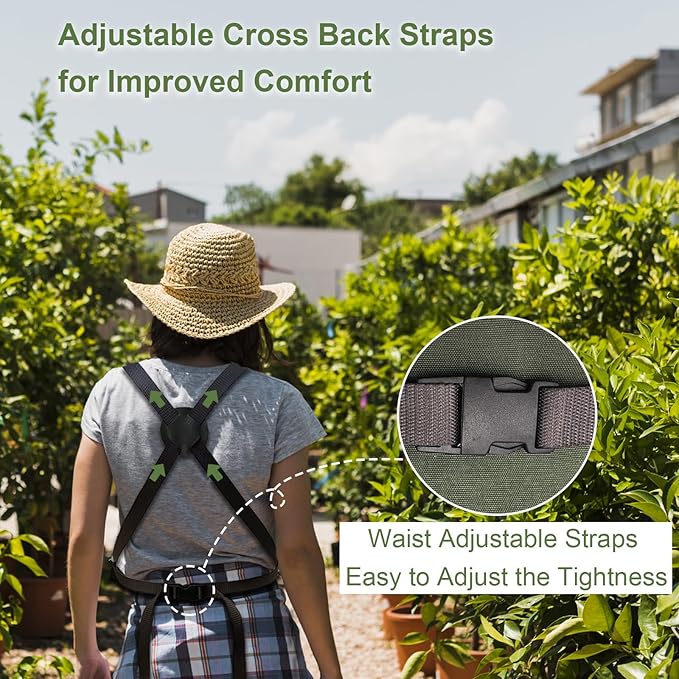 Extra Gardening Apron Waterproof Cross Back Apron, 600D Heavy Duty Apron Harvest and Large Quick Release Pockets