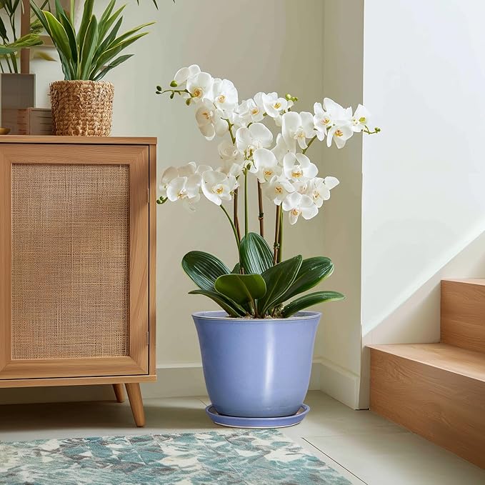 12 Inch Pots for Plants - Ceramic Planter with Drainage Hole and Plant Saucer, Round Plant Pot for Indoor Outdoor, Modern Large Flower Planter, Garden Decor, Plant Lovers Gifts, Purple-Blue