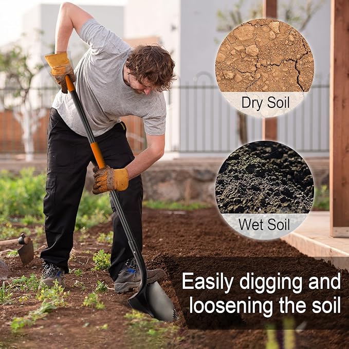 Shovel for Digging, Metal Shovel with Long Fiberglass Handle, Heavy Duty Shovel for Digging, 58 Inches