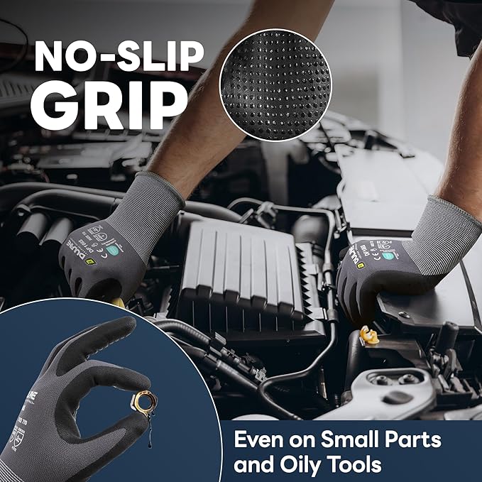 DULFINE Work Gloves for Men & Women,6 Pairs Pack,Touchscreen MicroFoam Nitrile,Ideal for General Purpose,Home Improvement