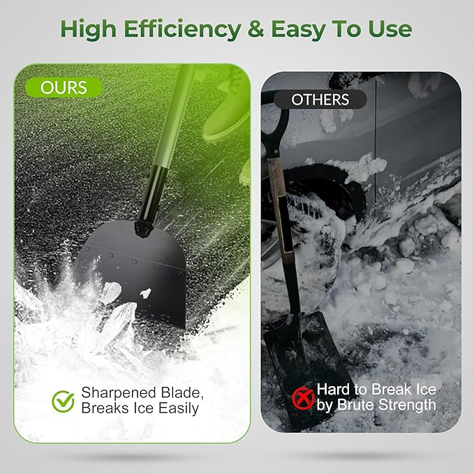 Walensee Snow Shovel, Ice Scraper & Ice Chopper, 54 Inch Flat Shovel for Snow Removal, Portable Snow Shovel for Driveway and Car, Garden Snow Pusher and Scraper Tool for Road and Outdoor Cleaning
