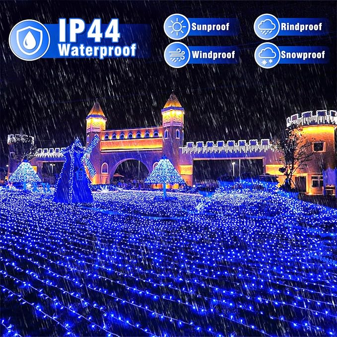 800 LED Christmas Lights Outdoor Indoor, String Lights for Outside with 8 Modes Waterproof, Plug in Twinkle Light Clear Wire for Xmas Tree, Patio, Garden, Party Decorations, Blue