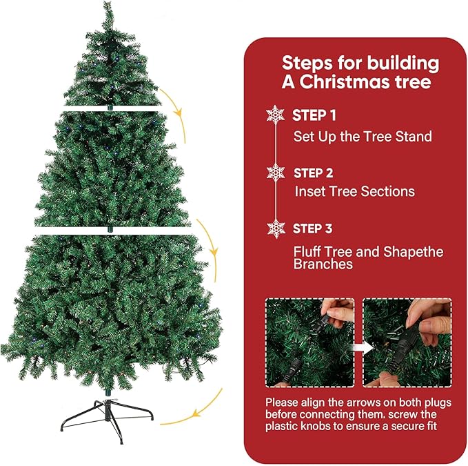 Northroad 7ft Pre-lit Artificial Christmas Tree, Prelit Xmas Tree w/1592 Branch Tips & 500 UL Listed Lights with Remote Control,Timer for Xmas Decoration,Green