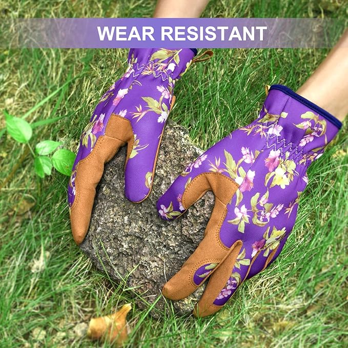 Womens Gardening Weeding Working Gloves, Leather Garden Glove for Women Thorn Proof No Stab for Digging, Planting,Pruning