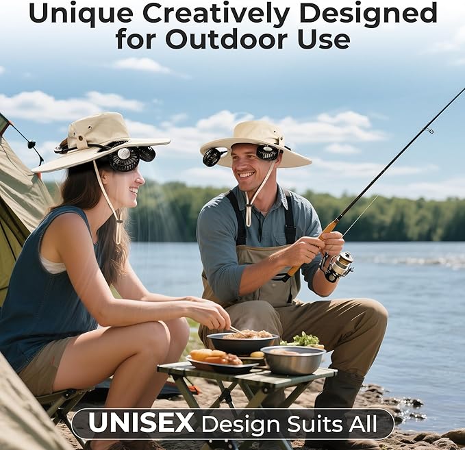 2-in-1 Hands-Free Hat Fan Neck Fan UPF 50+ Wide Brim Sun Hat 16Hrs Running 3-Speed Fishing Essentials for Men Women