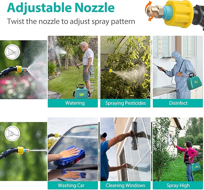 1.35 Gallon/5L Battery Powered Electric Sprayer with USB Rechargeable Handle, Portable Garden Sprayer with 23.6" Telescopic Wand, 3 Mist Nozzles and Adjustable Shoulder Strap