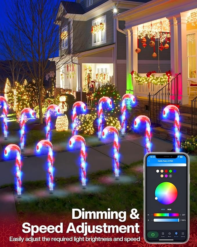 FREECUBE 6 Pack Smart Candy Cane Pathway Lights with App Remote Control Music Sync Color Changing Candy Cane Lights Plug in Dimmable Multicolor Light Up Candy Canes for Walkway