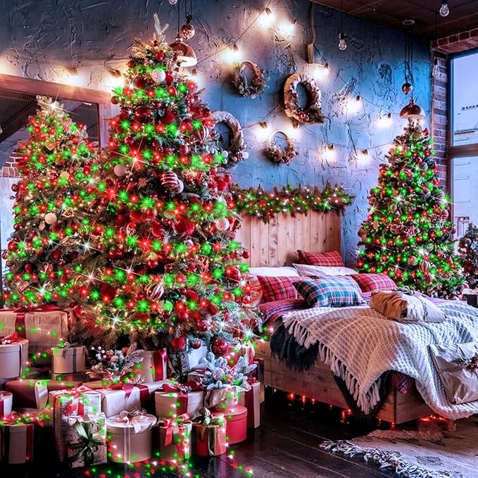 XURISEN 551FT 1400 LED Christmas Lights Outdoor Green Wire String Lights 8 Modes with Timer Memory Waterproof Fairy Light Plug in for Xmas Tree Wedding Yard Party Holiday Decorations(Red+Green)