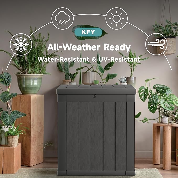 50 Gallon Waterproof Resin Deck Box, UV Resistant Outdoor Storage for Garden, Patio, Porch, Delivery, Striped Black