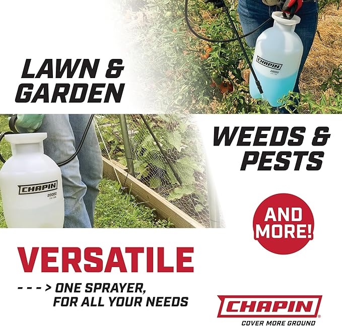Chapin 22000 Pump Sprayer, 1 Gallon, Lawn and Garden, Hand Pressurized, Anti-Clog Filter, Adjustable Spray Nozzle, Spraying Plants, Watering, Weeds, Fertilizer and Pests, Translucent, Pack of 2