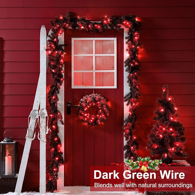 100FT 300 LED Christmas Lights Outdoor, Plug in Christmas Tree Lights with 8 Modes Waterproof, Plug in Green Wire String Twinkle Lights for Indoor Patio Wedding Party Decorations, Red