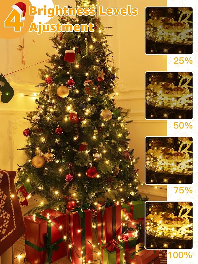 Christmas Lights 600 LED 196 FT, Waterproof Outdoor String Lights with Remote and Timer, Christmas Tree Lights with 8 Modes Dimmable, Fairy Lights for Holiday Decor (Warm White)