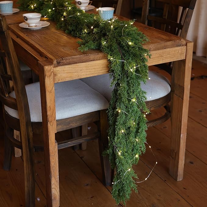 6FT PARTY JOY Seasonal Artificial Christmas Garland with LED String Lights Pine Needle Cypress Garland for Holiday Winter Indoor Outdoor Decor