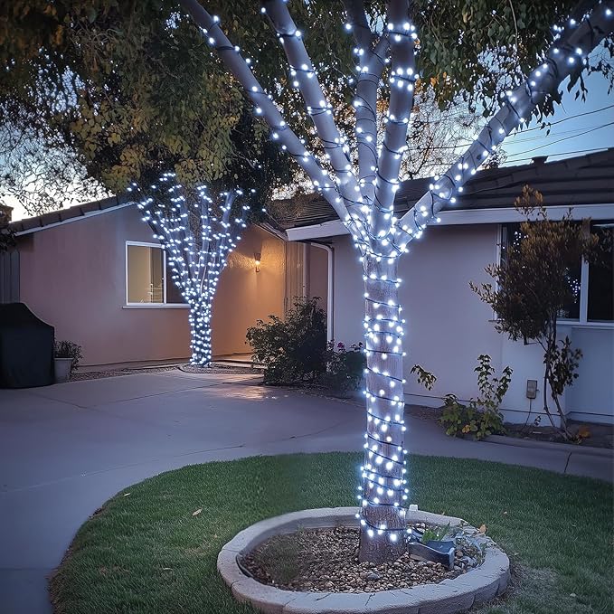 JMEXSUSS 200 LED White Christmas Lights Outdoor, 66ft Connectable Christmas Tree Lights Green Wire, 8 Modes Waterproof Christmas Twinkle String Lights Plug in for Xmas Wedding Party Indoor Decorations